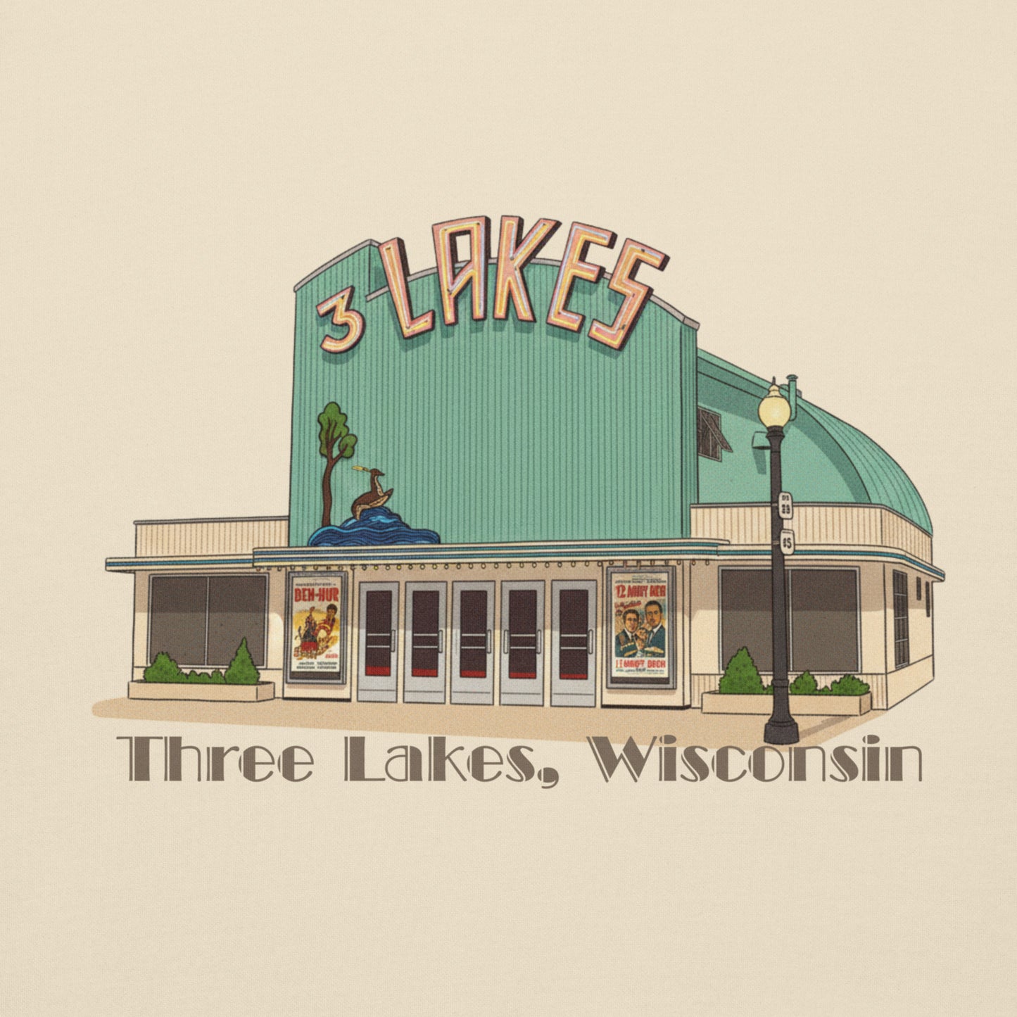 Three Lakes Theater Three Lakes Wisconsin Hoodie - Bone