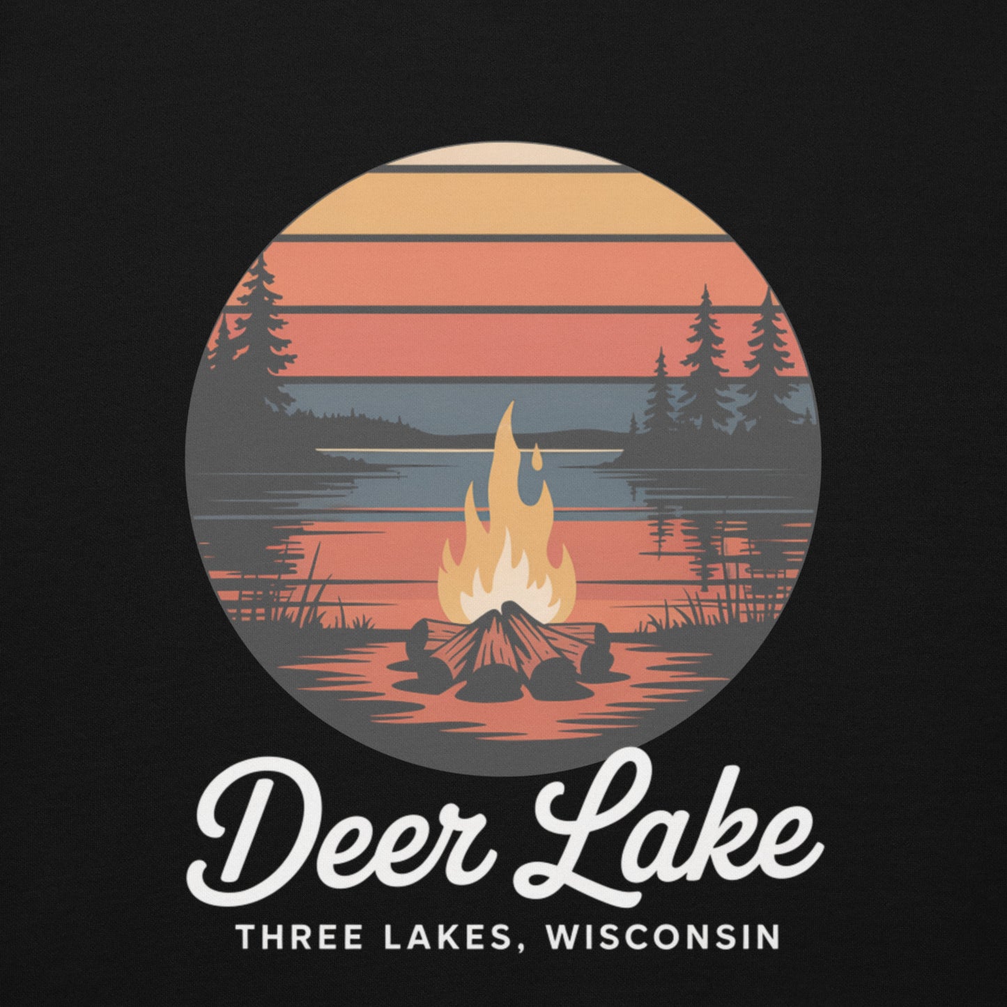 Deer Lakes Three Lakes Wisconsin Campfire Hoodie Black