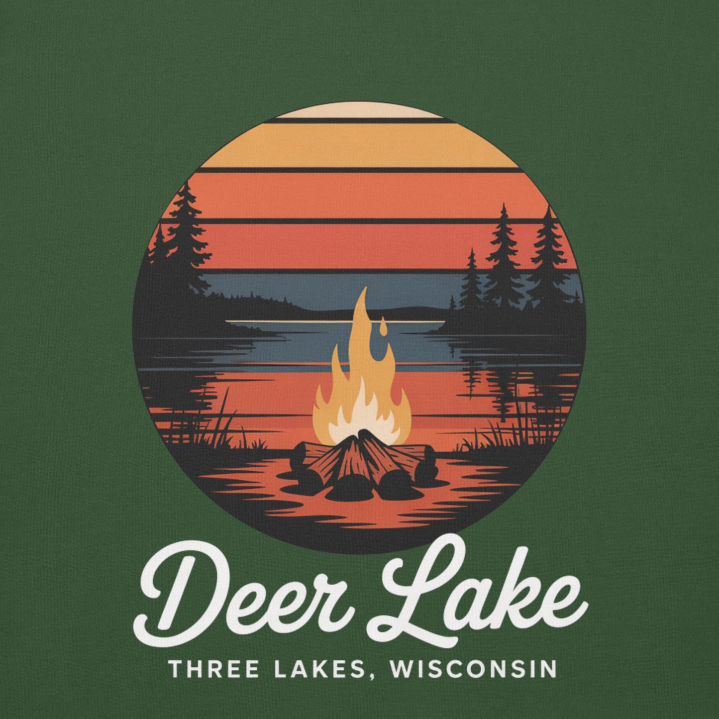 Deer Lakes Three Lakes Wisconsin Campfire Hoodie Green