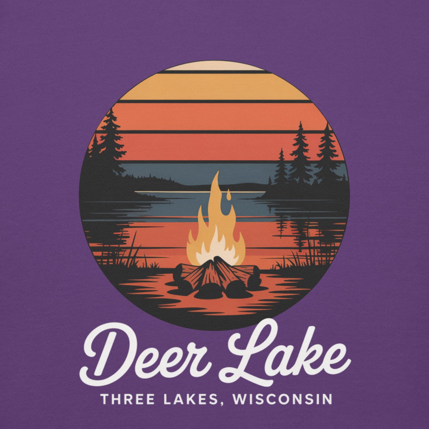 Deer Lakes Three Lakes Wisconsin Campfire Hoodie Purple