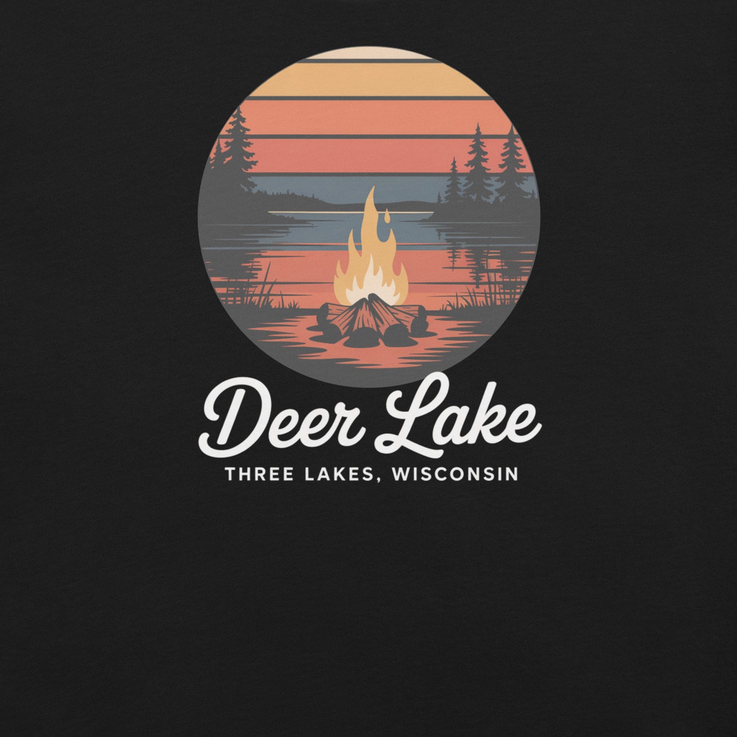 Deer Lake Three Lakes Wisconsin Unisex Tee Black