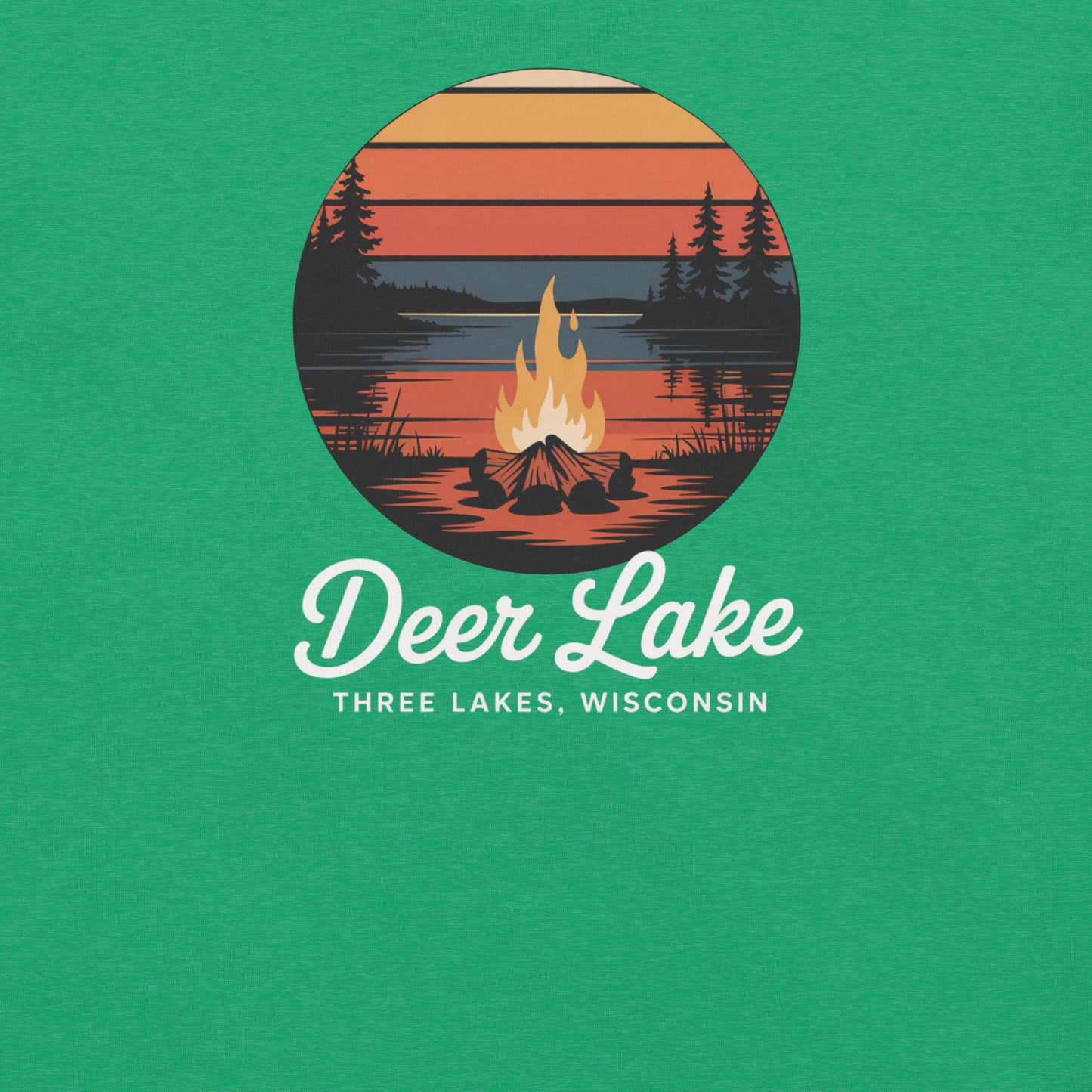 Deer Lake Three Lakes Wisconsin Unisex Tee Heather Green