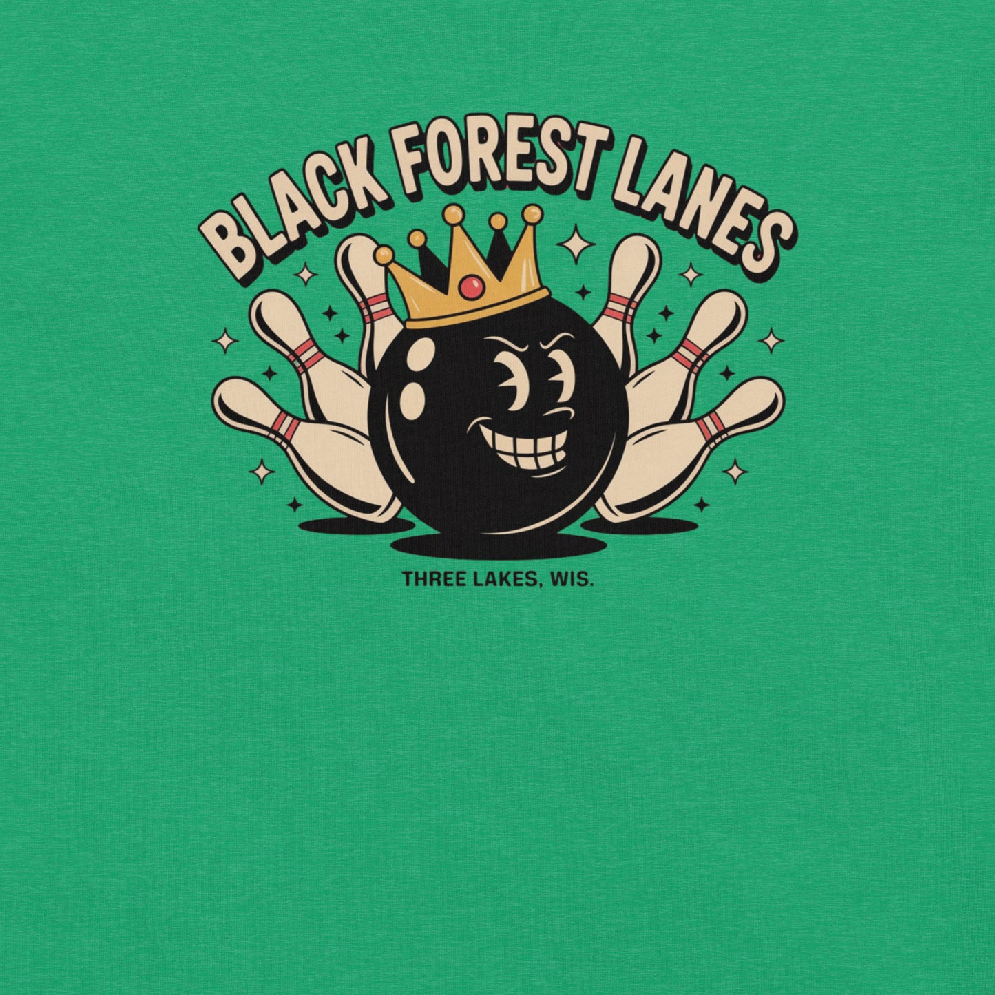 Black Forest Lanes Bowling Alley Three Lakes Wisconsin Vintage Tee Green