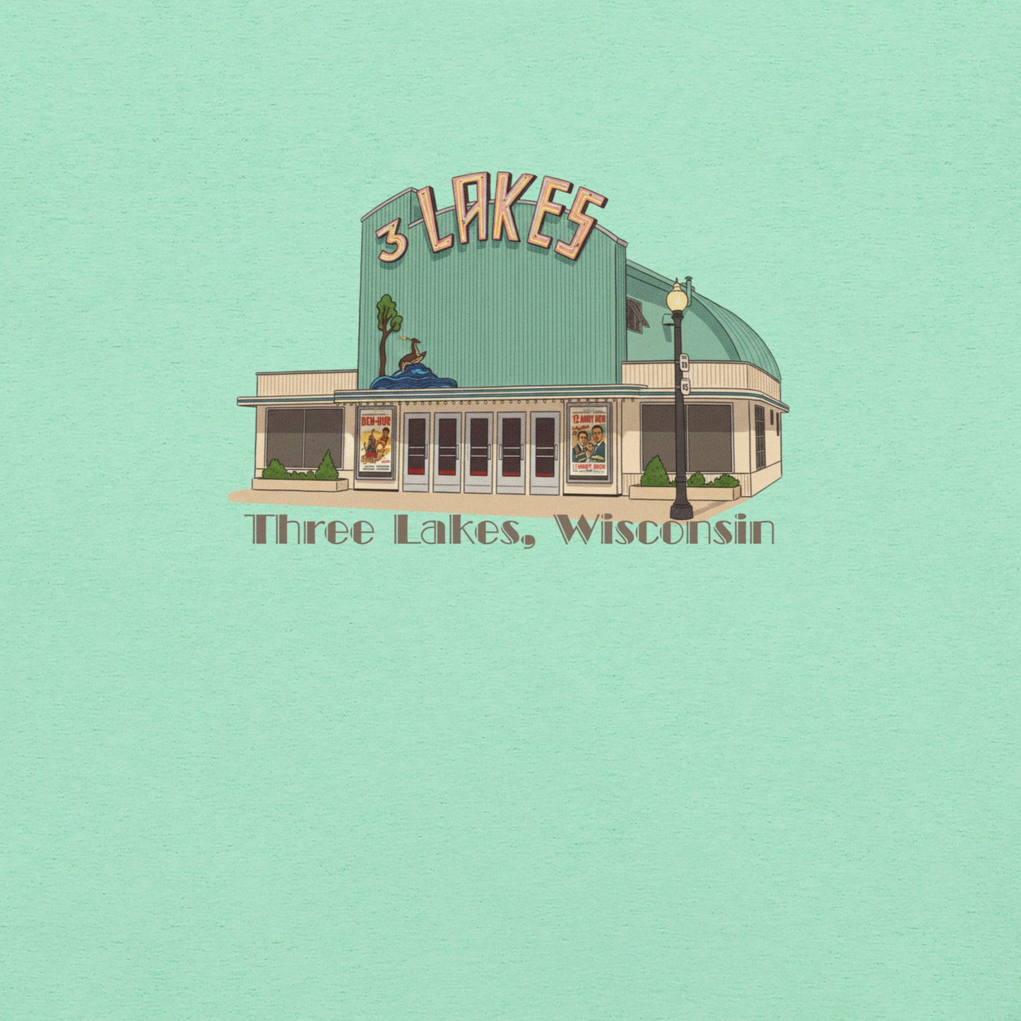 Three Lakes Theater - Three Lakes Wisconsin Tee - Heather Mint