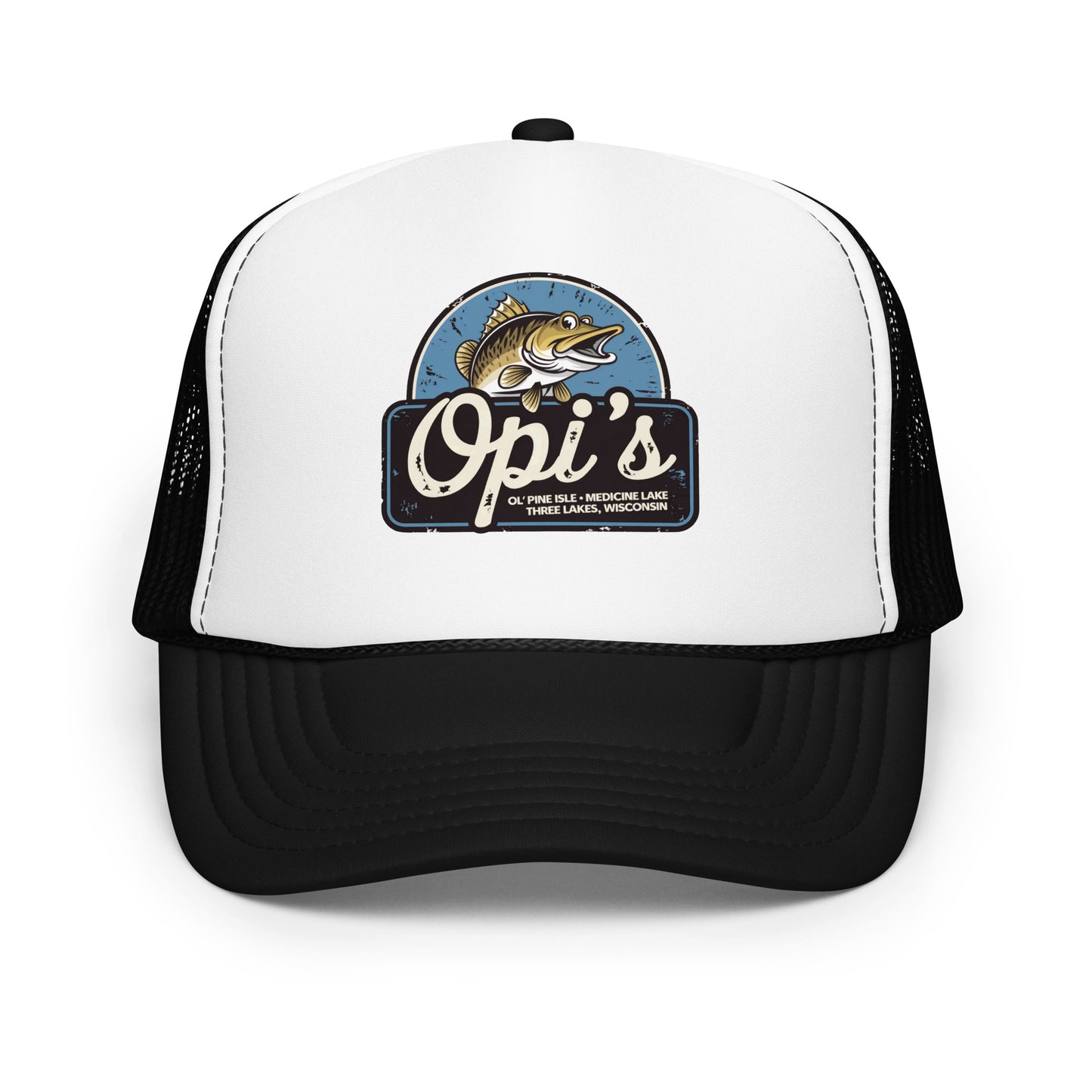 Opi's Fish Logo Trucker Hat Three Lakes, Wisconsin