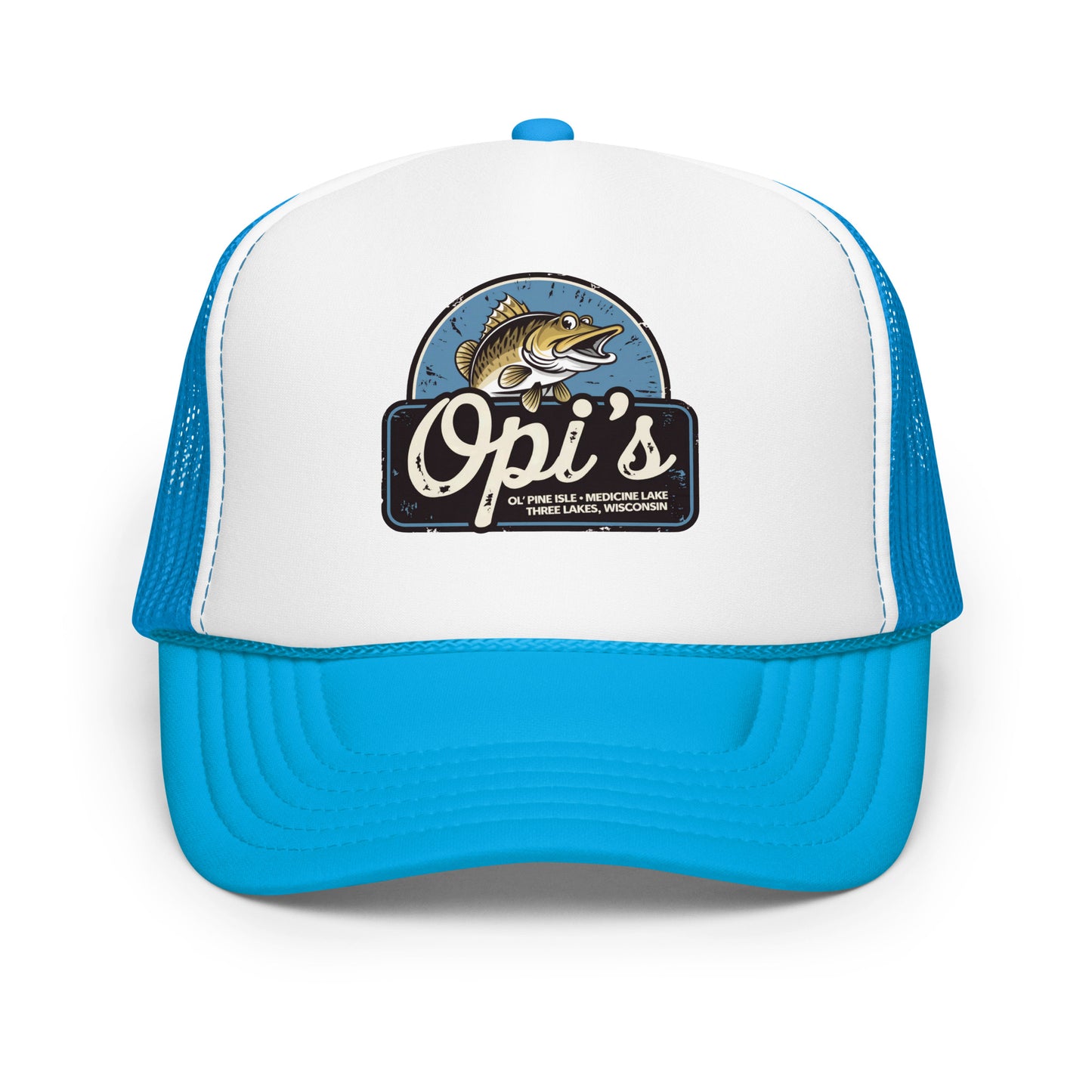 Opi's Fish Logo Trucker Hat Three Lakes, Wisconsin