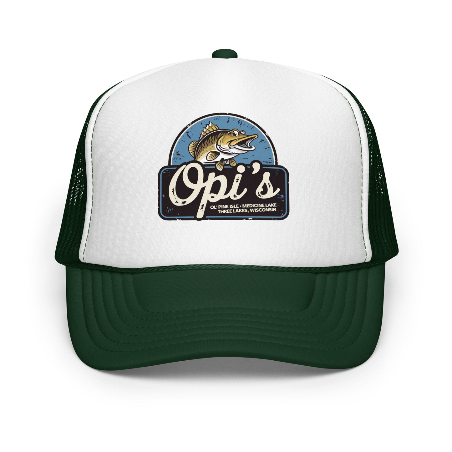 Opi's Fish Logo Trucker Hat Three Lakes, Wisconsin