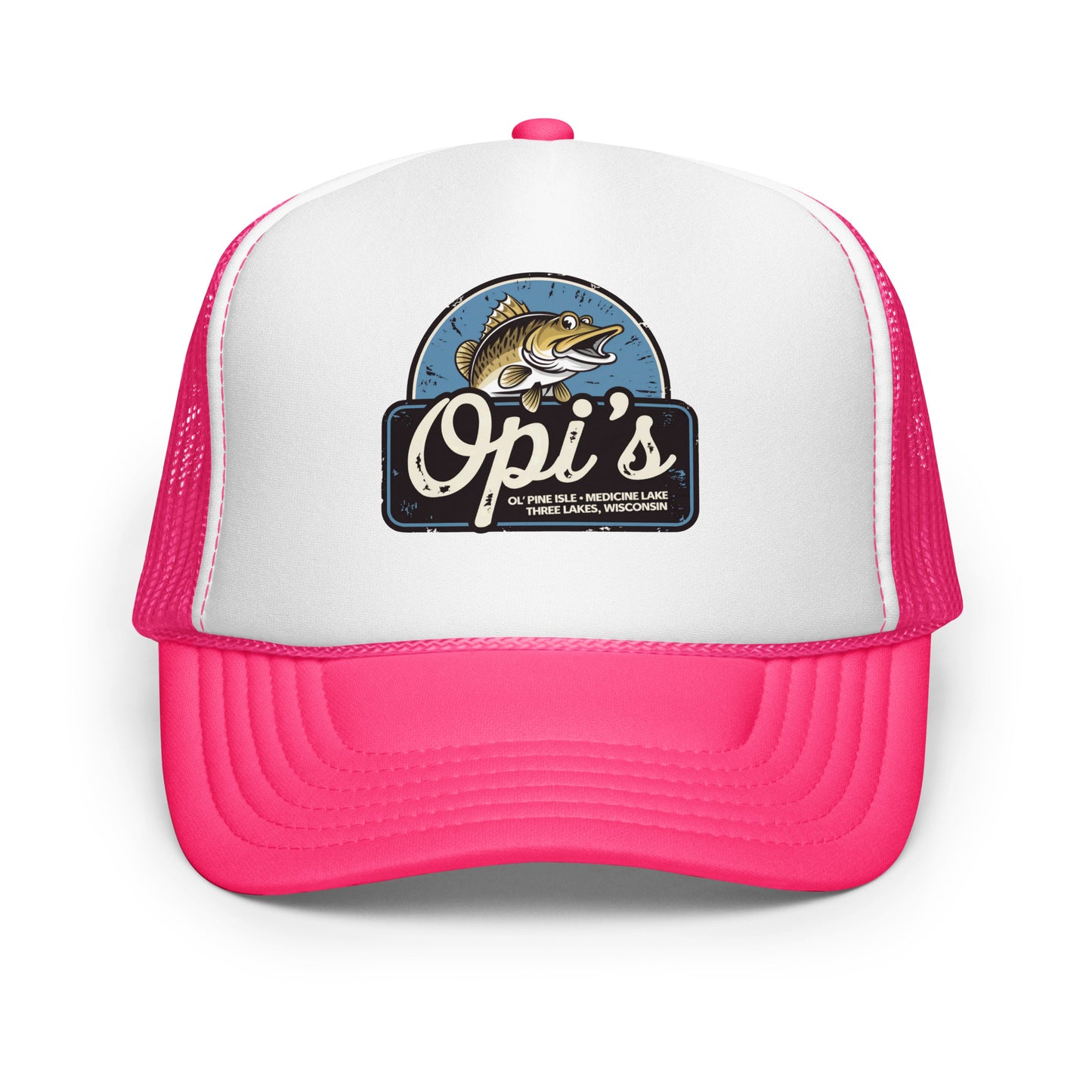 Opi's Fish Logo Trucker Hat Three Lakes, Wisconsin