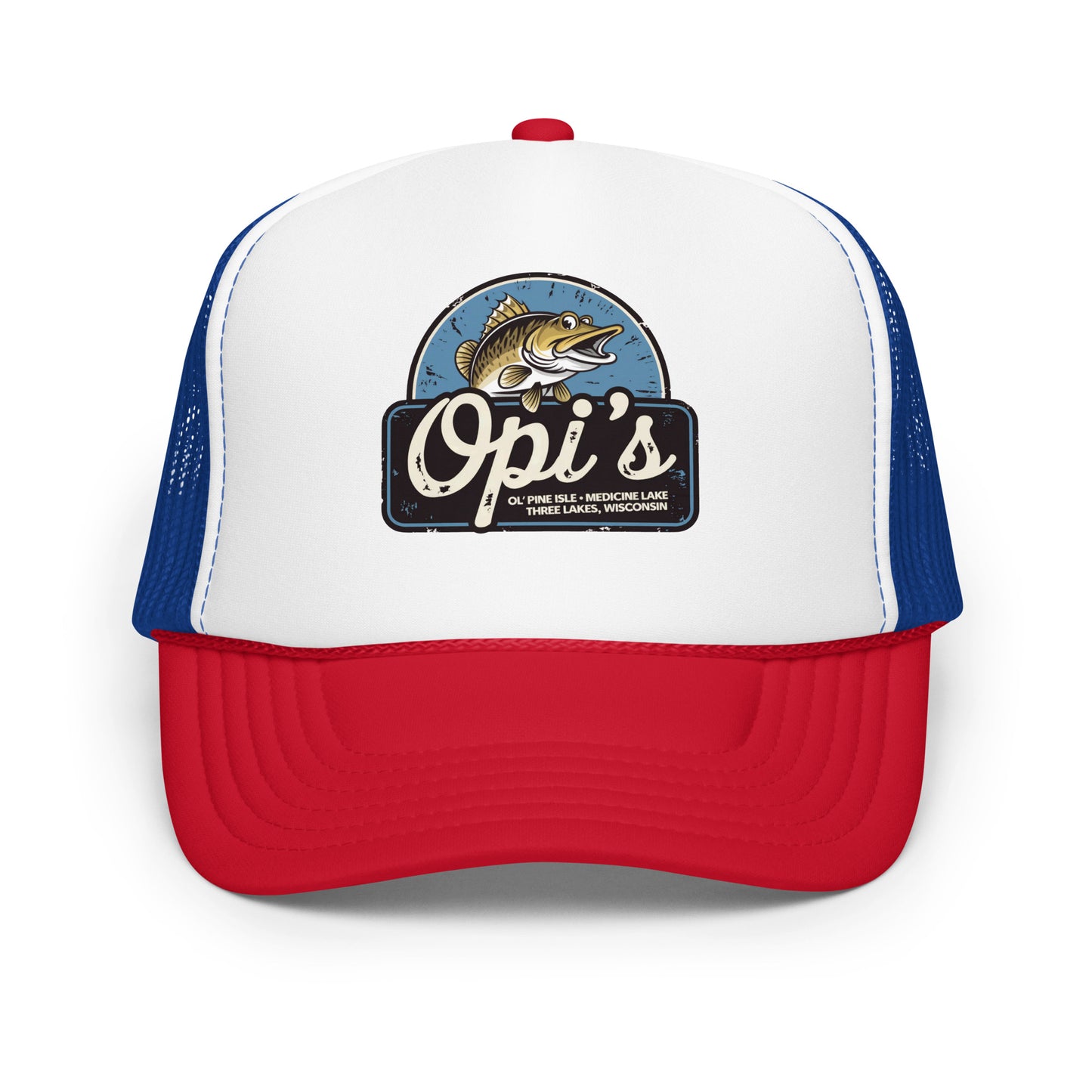 Opi's Fish Logo Trucker Hat Three Lakes, Wisconsin