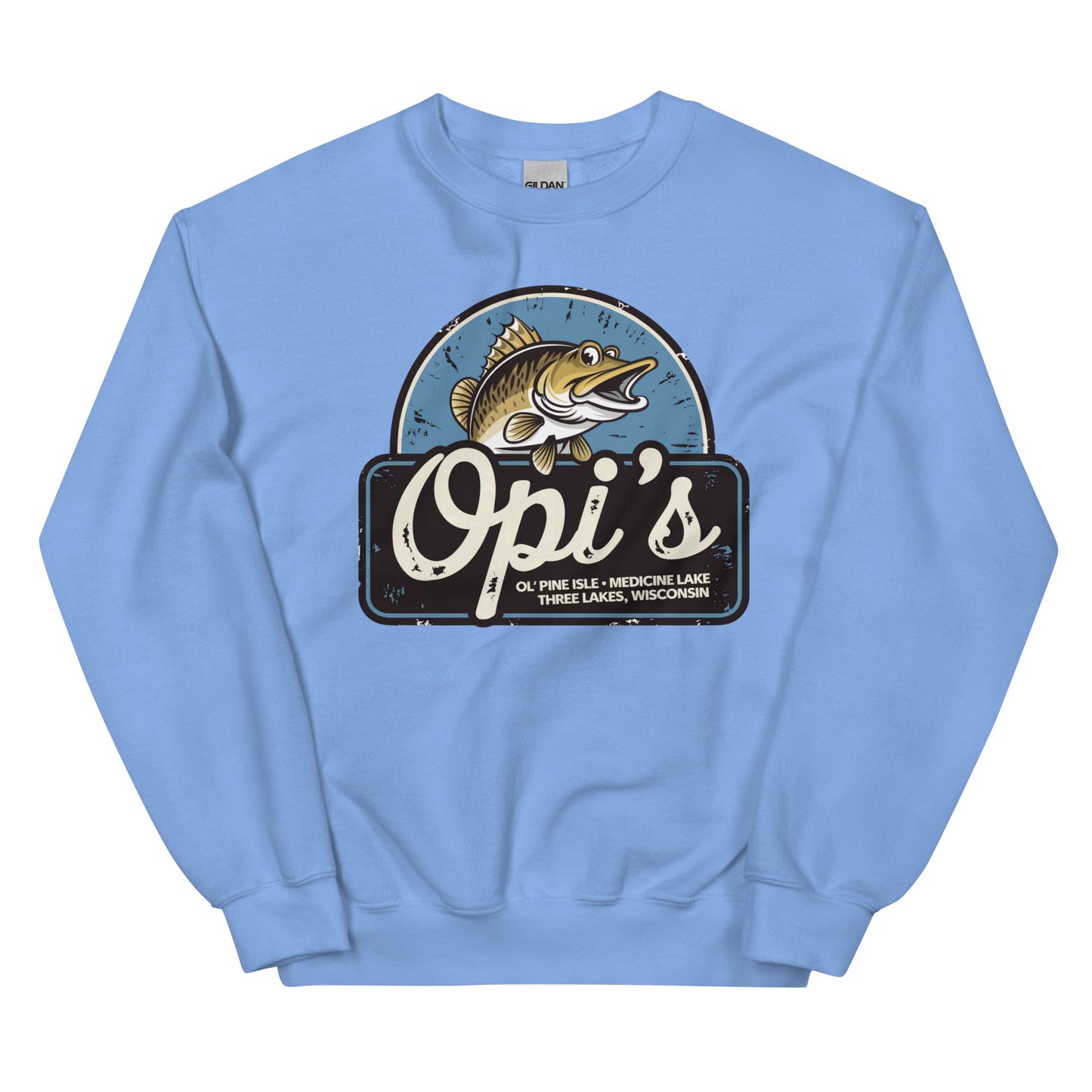 Opi's Fish Logo Crewneck sweatshirt Three Lakes, Wisconsin