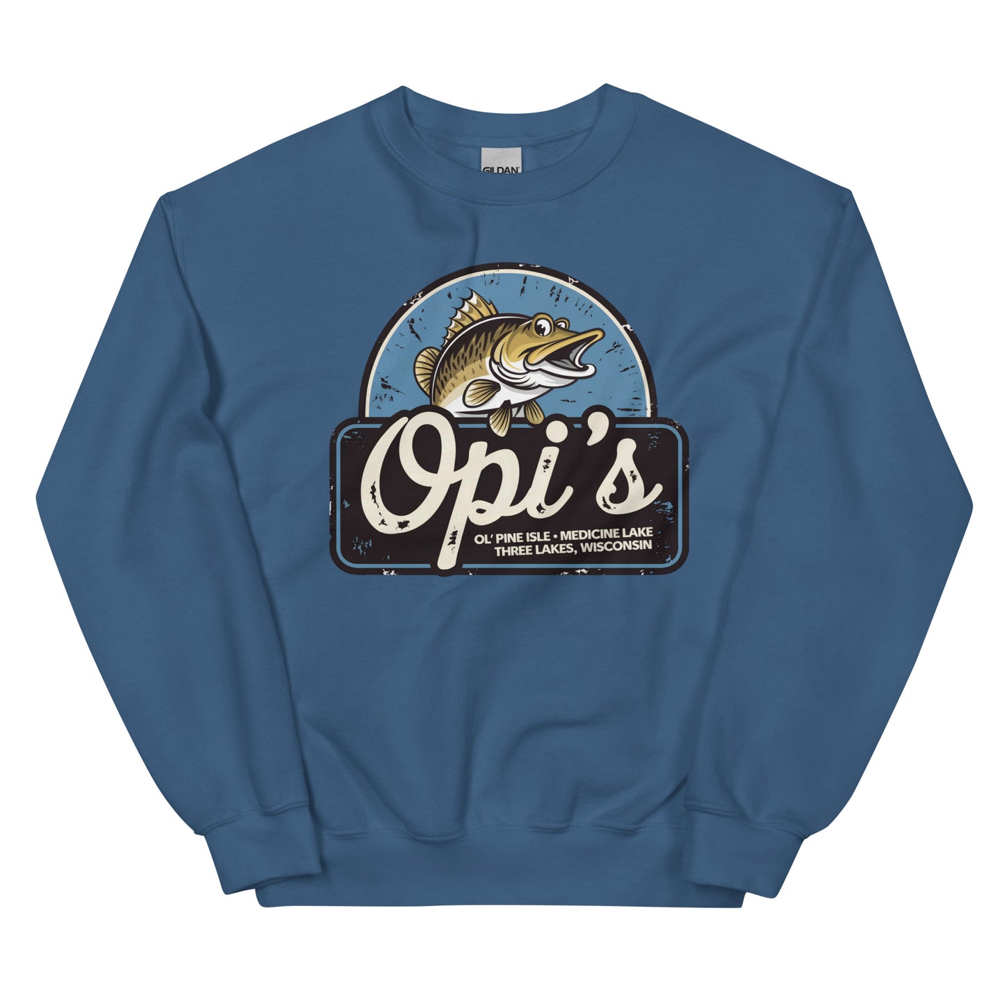 Opi's Fish Logo Crewneck sweatshirt Three Lakes, Wisconsin
