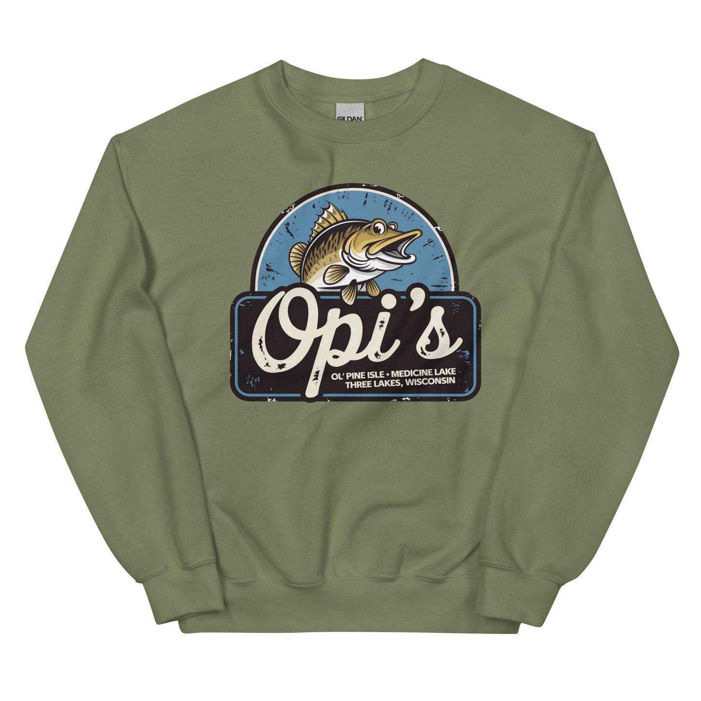 Opi's Fish Logo Crewneck sweatshirt Three Lakes, Wisconsin