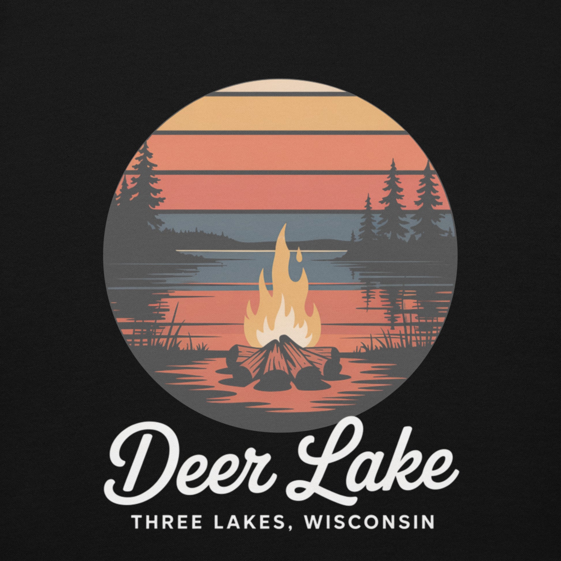 Deer Lakes Three Lakes Wisconsin Campfire Hoodie Black
