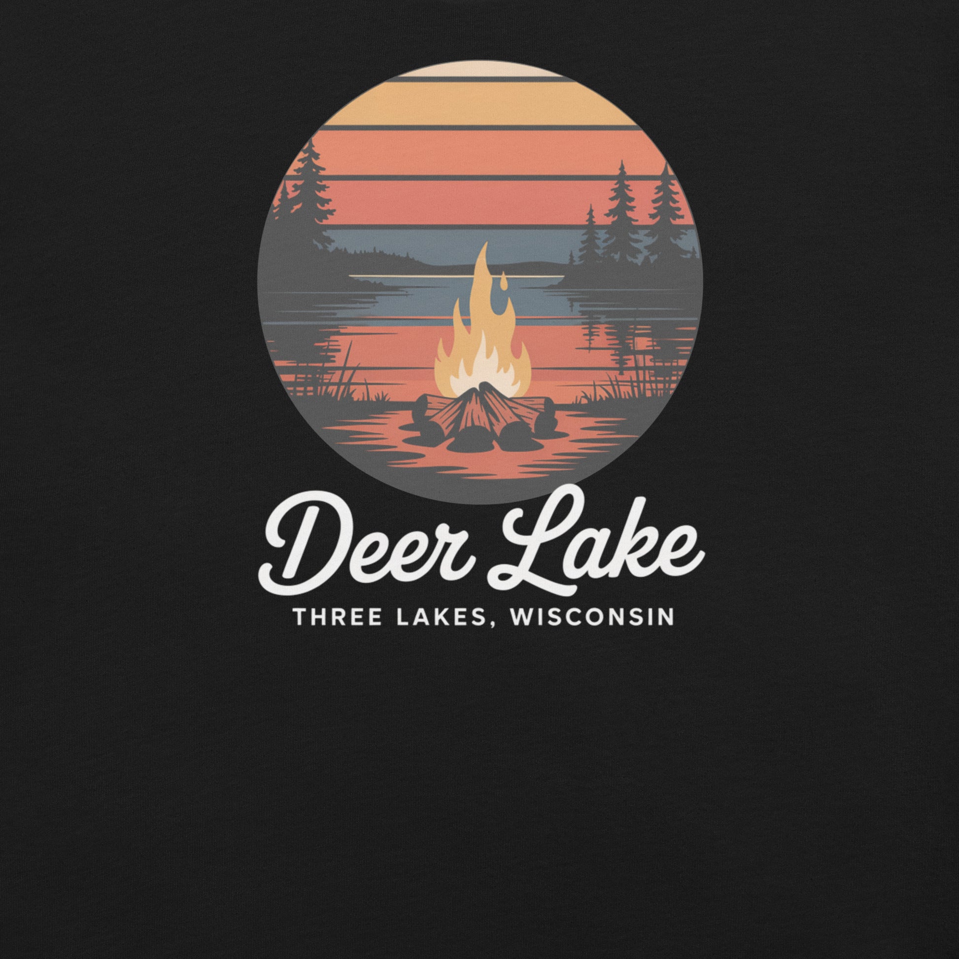 Deer Lake Three Lakes Wisconsin Unisex Tee Black