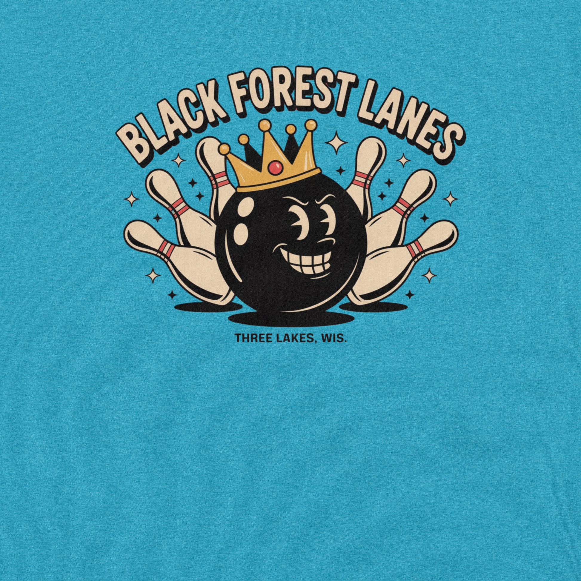 Black Forest Lanes Bowling Alley Three Lakes Wisconsin Vintage Tee Blue