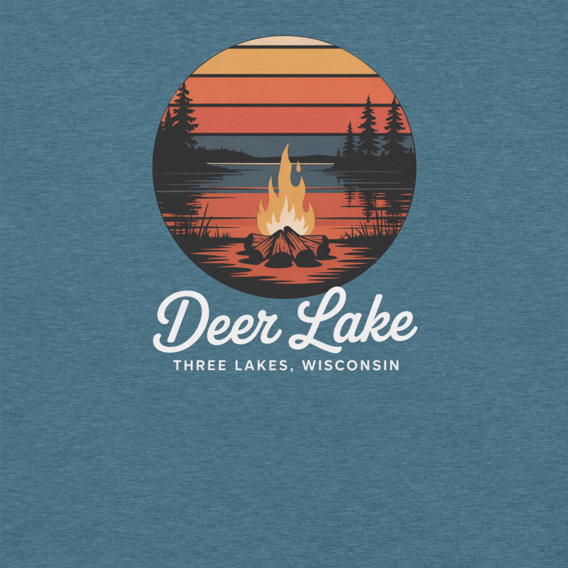 Deer Lake Three Lakes Wisconsin Unisex Tee Heather Bluw