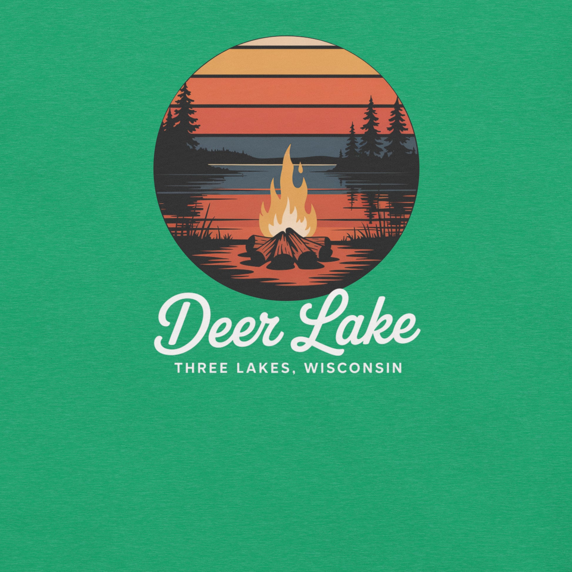 Deer Lake Three Lakes Wisconsin Unisex Tee Heather Green