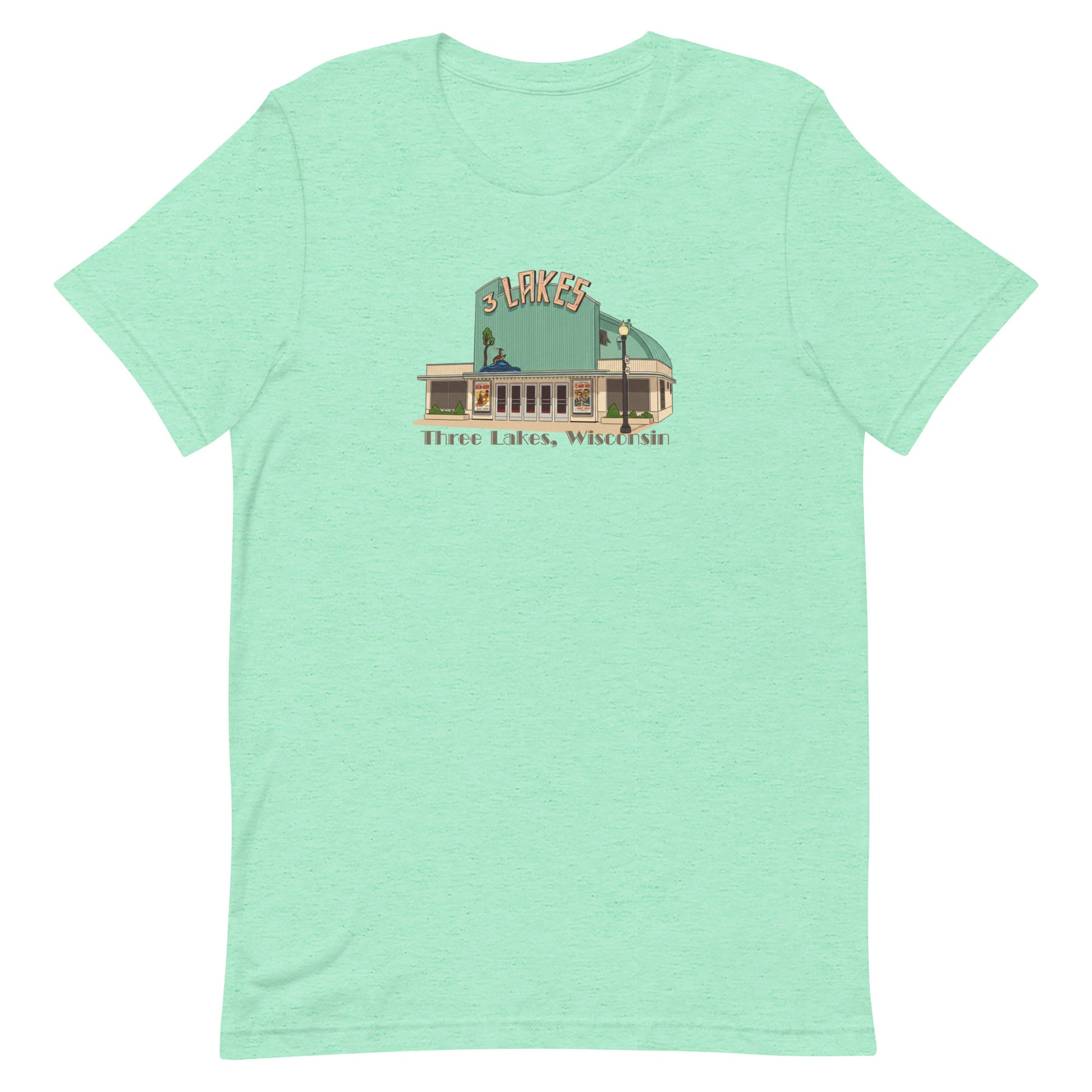 Three Lakes Theater - Three Lakes Wisconsin Tee - Heather Mint